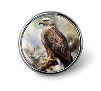 Decorative Hawk Sitting In The Tree Brooch Pin Fashion Lapel Pins for Women Men Lapel Badge Funny Brooches for Suits Clothing Jackets Hats Backpacks Purses Bag Accessories-Round