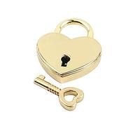 Decorative Heart Padlock with Front Keyhole and Shackle, Gold | Curved Shackle Profile, Visible Front Keyhole, Recognizable Mechanical Padlock Layout with Decorative Character