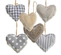 Decorative Heart Pendants, Set of 6, Fabric Pendant, Fabric Pendant, Heart, Decorative Hearts for Hanging, Christmas, Advent and Winter, Christmas Decoration Branches, Hanging Decoration, Tree