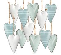 Decorative Hearts for Hanging, Set of 12 Metal Heart Pendants, Decorative Hearts for Wedding, Summer, Christening, Wedding Decoration Branches, Tin Hearts Hanging Decoration, Decorative Heart Pendant