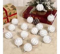 Decorative Holiday Balls 16PCS of 6CM Plastic Ornaments for Trees and Crafts (Silver)