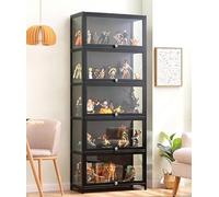 Decorative Home Accessories,Curio Cabinet with Acrylic Doors, Bamboo Bookcase Display, Glass Display for Books - Ideal for Office and Living Room Storage