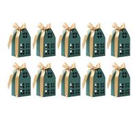 Decorative House Gift Boxes with Gold Ribbon, 6x5x12.7 cm, Set of 10, Red and Green, for Christmas and Celebrations (Green, One Size)