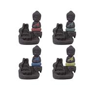 Decorative Incense Burner Yoga Room 4 Pcs Incense Holder Backflow Tower Cone Ceramic Porcelain Buddha Monk Burner Home Office Tea House Decoration