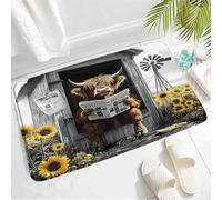 Decorative Indoor Mats Funny Highland Cattle Reading Newspaper Animal Yellow Sunflowers Welcome Mat Absorbent Entrance Rug For Home Patio Hallway 40X60Cm