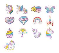 Decorative Iron-on Patches, 13 Pieces, Unicorn Rainbow Theme, Pastel Designs with Star, Butterfly, Heart, Diamond, Repair Patch for Cloth Backpack Hat Jean Dress