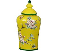 Decorative Jar Ginger Jar Vase Decor Yellow Ceramic Vases Ginger Jar With Lid For Home Decor Floral Pattern Temple Jar Vase Chinese Porcelain Ginger Jars Storage Jar