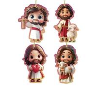 Decorative Jesus Car Pendant - 2D Acrylic Hanging Car Pendant, Set of 4 Decorative for Keychain, Backpack, Home and Car