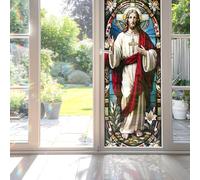 Decorative Jesus Stained Glass Window Film, Jesus Stained Glass Window Film for Bathroom Door Heat Anti UV