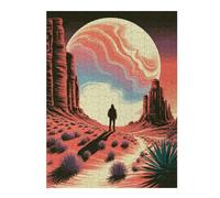 Decorative Jigsaw Puzzle for Adults, Desert Wanderer Under A Giant Moon, 500 PCS