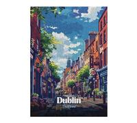 Decorative Jigsaw Puzzle for Adults, Dublin, Ireland Street View Illustration, 300 PCS