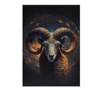 Decorative Jigsaw Puzzle for Adults, Golden Horned Ram Portrait -1, 300 PCS