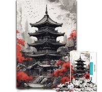 Decorative Jigsaw Puzzle for Adults, Japanese Temples Ink Wash, 300 PCS