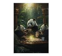 Decorative Jigsaw Puzzle for Adults, Pandas Playing Poker in The Jungle, 300 PCS