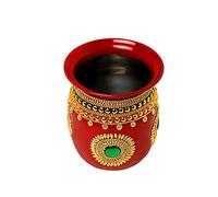Decorative Kalash Lota Handpainted Steel Puja Kalash for Festival Wedding Decor & Gifting Pooja Item Home Temple Mandir Puja Rituals Housewarming Stainless Steel Lota for Navratri Karvachauth