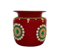 Decorative Kalash Lota Handpainted Steel Puja Kalash for Traditional Ganesha Ganpati Festival Wedding Decor & Gifting Pooja Item Home Temple Mandir Puja Rituals Stainless Steel Lota (Red) (Size :-4")