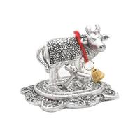 Decorative Kamdhenu Cow, Calf with Bal Gopal Krishna Metal Statue for Good Luck Feng Shui Table Top Figurine Vastu Gau MATA Idol Animal Showpiece Figurines Gift Article(Color-Silver)(Size:- 2.5")