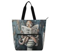 Decorative Kids Book Tote for Boys Girls Adults, Cartoon Cute Red animal sea Reads The Newspaper Large School Beach Bag Shopping Bag with Zipper for School Shopping Beach Rainbow para libros