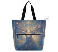 Decorative Kids Book Tote for Boys Girls Adults, Fantastic Deer Mysterious Color Waterproof School Beach Bag Shopping Bag with Zipper for School Shopping Travel Rainbow mochilas para lectores