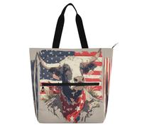 Decorative Kids Book Tote for Kids Boys Girls, Mr Cow 4th Of July Independence Day Waterproof Reusable Grocery Bag with Zipper Pockets for College Shopping Beach Rainbow bolsos para guardar