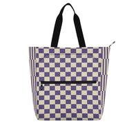 Decorative Kids Book Tote for Kids Students Adults, Purple and White American Plaid Waterproof Handbags Grocery Bag with Zipper for School Work Travel Rainbow dela para
