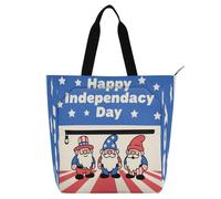 Decorative Kids Cute Tote Bags for Boys Girls Women, Cute Cartoon 4th Of July Independence Day Gnome Waterproof Library Book Bag Shoulder Bag with Zipper for School Work Travel Rainbow para