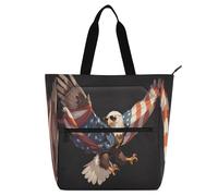 Decorative Kids Cute Tote Bags for Kids Boys Girls, 4th Of July Independence Day Brown Bird Large Reusable Grocery Beach Bag with Zipper for School Shopping Beach Rainbow de tela para