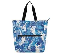 Decorative Kids Cute Tote Bags for Kids Boys Girls, Goats Blue Waves Water-resistant Library Shoulder Bag Handbag with Zipper for School Work Travel Rainbow bolso para libros