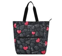 Decorative Kids Cute Tote Bags for Kids Women Men, Black Stone Texture Valentine Sturdy Library Book Tote Shopping Bag with Zipper Handles for School and Playtime Rainbow bolsos para guardar