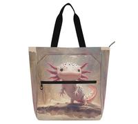 Decorative Kids Cutote Bags for Kids Women Men, Peach Axolotl Cute Large Handbags Grocery Beach Bag with Zipper Pockets for School Work Travel Rainbow bolso para libros de lectura