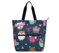 Decorative Kids Tote Bag Piano Book Bag for Boys Girls Adults, Safari Owls Forestry Animals Cakes Cartoon Sturdy Reusable Grocery Beach Bag with Zipper for School Work Travel Rainbow para