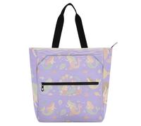 Decorative Kids Tote Bag Piano Book Bag for Boys Girls Women, Cute Cartoon Pink Mermaid Lightweight Teacher Tote Bags Handbags with Inner Pockets for School and Playtime Rainbow bolsos para