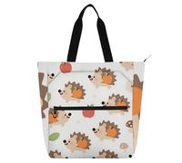 Decorative Kids Tote Bag Piano Book Bag for Kids Adults, Cute Cartoon Brown Hedgehog Waterproof Library Book Tote Shopping Bag with Zipper Handles for School and Playtime Rainbow bolsos para