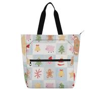 Decorative Kids Tote Bag Piano Book Bag for Kids Adults, Happy Christmas Pink Pig Waterproof School Beach Bag Shopping Bag with Zipper for School Shopping Travel Rainbow bolsos para guardar