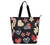 Decorative Kids Tote Bag Piano Book Bag for Kids Students Adults, Star Japanese Style Heart Shape Valentine Sturdy School Beach Bag Shopping Bag with Zipper for School Shopping Travel Rainbow