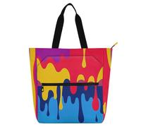 Decorative Kids Tote Bags for Kids Boys Girls, Flowing Pigment Multicolor Pattern Waterproof Teacher Tote Bags Handbags with Inner Pockets for School Work Travel Rainbow bolsa para llevar