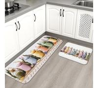 Decorative Kitchen Mats for Floor, Vintage Herbal Themed Soft Mats, Cushioned Comfort Washable Non Slip Rugs for Kitchen Sinks and Laundry Rooms 2PCS