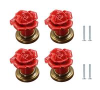 Decorative Knobs 4Pcs Single Hole Rose Ceramic Knobs Cabinet Drawer Wardrobe Door Furniture Handle Ancient Green Red