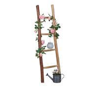 Relaxdays Decorative Ladder, 116 cm Tall, Garden Decor, 4 Rungs, Chestnut Wood, Handmade, Towel & Clothing Rack, Natural