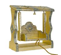 Decorative Laddu Gopal Jhula Wooden Handcrafted Golden Work Jhula for Bal Gopal Idol/Krishna Jhula/Jhoola/Laddu Gopal for Home Temple Traditional Diwali Decorations(Height Size:-9 Inches)(Golden)