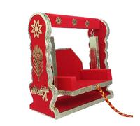 Decorative Laddu Gopal Jhula Wooden Handcrafted Velvet with Golden Work Jhula for Bal Gopal Idol/Krishna Jhula/Jhoola/Laddu Gopal for Home Temple Traditional Decor(Height Size:-8 Inches)(Red)