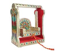 Decorative Laddu Gopal Jhula Wooden Handcrafted Velvet with Golden Work Jhula for Bal Gopal Idol/Krishna Jhula/Jhoola/Laddu Gopal for Home Temple Decor janmashtmi (Height Size:-8 Inches)(Multicolour)