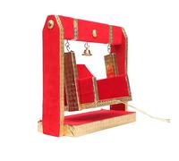 Decorative Laddu Gopal Jhula Wooden Handcrafted Velvet with Golden Work Jhula for Bal Gopal Idol/Krishna Jhula/Jhoola/Laddu Gopal for Home Temple Traditional Decor(Height Size:-8 Inches)(Red)