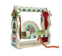 Decorative Laddu Gopal Jhula Wooden Handcrafted Velvet with Golden Work Jhula for Bal Gopal Idol/Krishna Jhula/Jhoola/Laddu Gopal for janmashtami Home Temple Decor(Height Size:-7 Inches)(Multicolour)