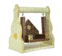 Decorative Laddu Gopal Jhula Wooden Handcrafted with Golden Work Jhula for Bal Gopal Idol/Krishna Jhula/Jhoola/Laddu Gopal for Home Temple Diwali Decorations (Height Size:-6.5 Inches)(White & Brown)