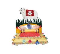 Decorative Laddu Gopal Singhasan Foldable Cow Design for Bal gopal Ji Velvet Mattress Cushion Gadda Dress Asan Set Traditional Diwali Decorations Festival (Size:-6"X7")(Multicolour)