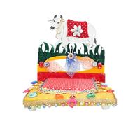 Decorative Laddu Gopal Singhasan Foldable Cow Design for Bal gopal Laddu Gopal Ji Velvet Mattress Cushion Gadda Ladoo Gopal Dress Asan Set Traditional Janmashtami Festival (Size:-8"X9")(Multicolour)