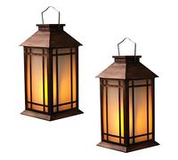 Decorative Lantern with Led Flickering Flameless Candle with 6hr Timer -13" Vintage Decor Battery Powered Candle Lantern，Decorative Hanging Lantern for Patio -Tabletop Lantern-Outdoor Lantern (2 Pack)