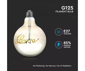 Decorative LED Globe Bulb Love Filament E27 Industrial Style Amber Finish VTAC