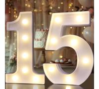 Decorative Led Light Up Number Letters, White Plastic Marquee Number Lights Sign for 15th Birthday Party Wedding Decor Battery Operated Numbers (15)